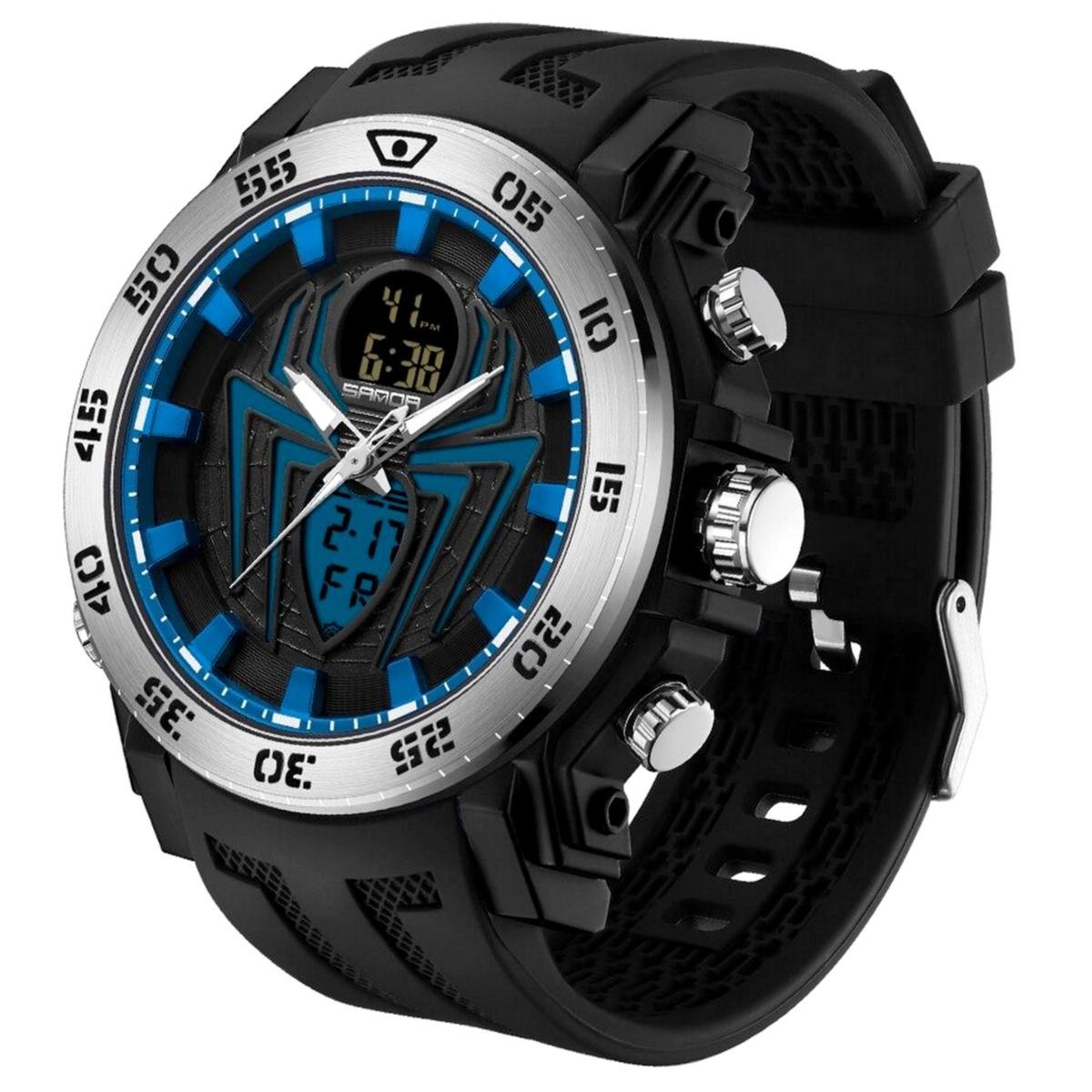 Relógio Masculino Esportivo Display Duplo Criativo Design A Prova D`água - Preto Azul Menor preço em Relógio Masculino Esportivo Display Duplo Criativo Design A Prova D`água - Preto Azul